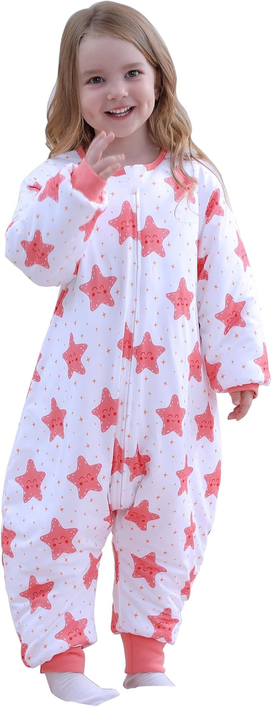 Toddler Sleep Sacks 2.5 TOG Winter Long Sleeve Sleep Sack with Legs 2-Way Zipper Baby Wearable Blanket
