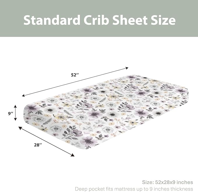 Watercolor Antique Floral Baby Crib Sheets for Boy Girl 52x28Inch Spring Garden Flowers Soft Stretchy Fitted Crib Mattress Cover Summer Wildflowers Baby Sheet for Standard Crib & Toddler Mattress Pad