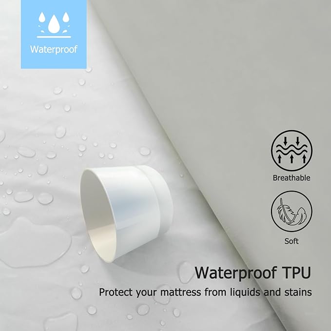 California King Waterproof Mattress Protector - Noiseless, Breathable, Machine Washable Fitted Mattress Cover with Deep Pocket up to 5”-21”（Light Grey）