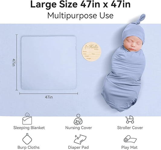 Rayon Made from Bamboo Baby Swaddle Blanket,2 Pack Soft & Breathable Receiving Blankets for Infant Newborn, Swaddle Wrap for Babies Girl and Boy, 47 x 47 Inch, (Slate & Sage)