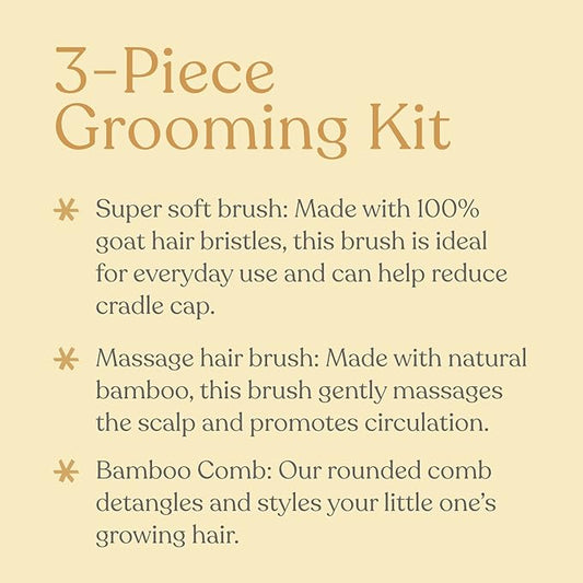 ELLAOLA Natural Bamboo Hair Brush & Comb Set, 3 Piece - Cradle Cap Brush, Massage Hair Brush, Bamboo Comb for Toddlers, Newborns & Infants I Baby Registry Gift