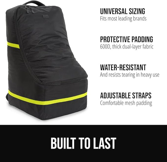 GORILLA GRIP Tear and Water Resistant Padded Car Seat Travel Bag for Airplane and Airport, Universal Fit Baby Carseat Bags, Handle & Shoulder Straps, Air Gate Check Toddler Stroller Carrier, Yellow