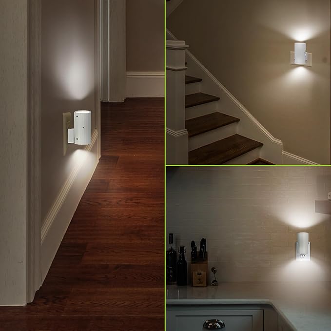 Modern Led Night Lights - Sensor Dusk To Dawn, 5000K Daylight White, Dimmable 0-100 LM, 2 Pack for Bathroom, Bedroom, Kitchen, Toilet, Hallway