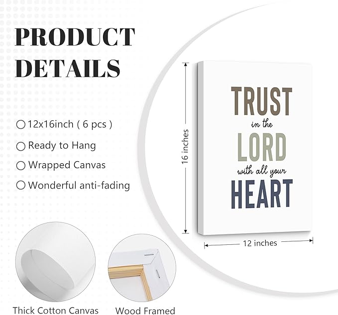 Bible Verses Wall Art Decor Christian Boy Nursery Canvas Wall Decor Boy Kids Room Posters Scriptures Religious Prints Modern Children Christian Pictures Artwork for Bedroom 12x16x6 Inch Wrapped Canvas