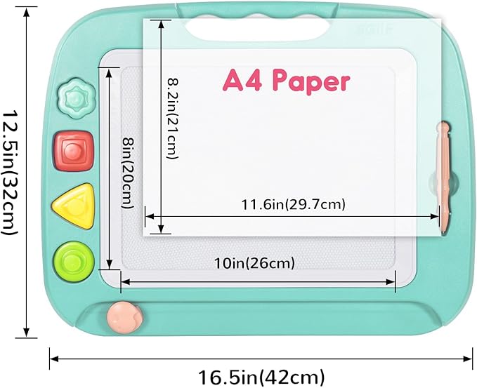 SGILE Large Magnetic Drawing Board for Kids, Toddlers Toys for 1 2 3 4 Year Old, Etch & Sketch Pad with 4 Stamps, Learning and Educational Toys for Boys Girls Gift, 16 ×13 in (42 x 32 CM), Green