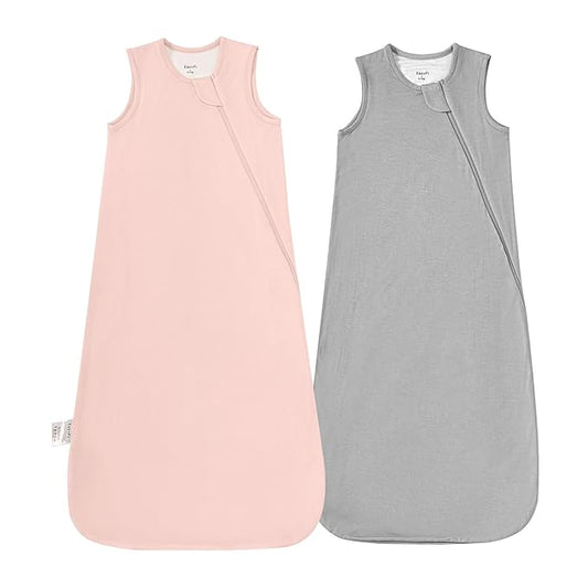 Supersoft Rayon Made from Bamboo Sleep Sack 3-6 Months Newborn Sleep Sack 0-3 Months 0.5 Tog Baby Wearable Blanket with 2-Way Zipper Summer Unisex Sleeping Bag for Babies (2 Pack) Pink & Gray