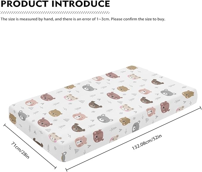 Cartoon Bears Print Fitted Crib Sheet Bears Baby Crib Sheet Fit Standard Crib and Toddler Mattress,Crib Mattress Sheets for Boys Girls 28"x52"