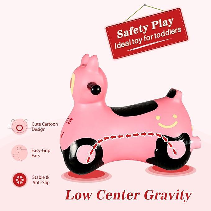 INPANY Kids Bouncy Car Hopper Toys, Toddlers Ride on Car, Inflatable Hopping Toys, Bouncing Buddies, Rubber Bouncer, Outdoor Indoor Birthday Gifts Toy for 2 3 4 Yr Girl Boy (Pink)