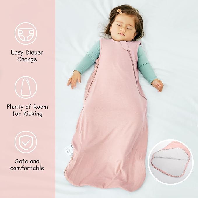 Supersoft Rayon Made from Bamboo Sleep Sack 18-24 Months 0.5 Tog Lightweight Toddler Sleep Sack 2t Baby Wearable Blanket with 2-Way Zipper Summer Unisex Sleeping Bag for Babies (2 Pack) Pink & Gray