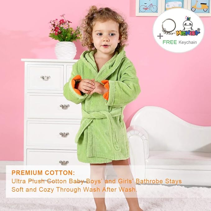 MICHLEY Girls Boys Robe Cotton Towel Baby Animal Dinosaur Style Hooded Bathrobe