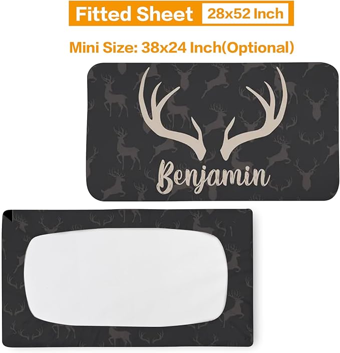 Custom Baby Bedding Set: Personalized Grey Deer Bedding Baby Blanket Fitted Sheet Changing Cover Nursery Rug Room Decor Gift Idea