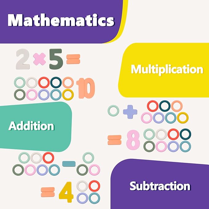 Silicone Montessori Number Puzzle Toys for Toddlers, Counting & Shape Sorting Educational Toy for 3 4 5 Year Old Boys Girls, Preschool Math Learning Board Gift, Colorful Silicone Stacking Toy