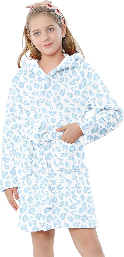 Umeyda Girls & Women Fleece Hooded Robes, Soft Fuzzy Bathrobe Warm Plush Fluffy Bath Robe for Kids Womens