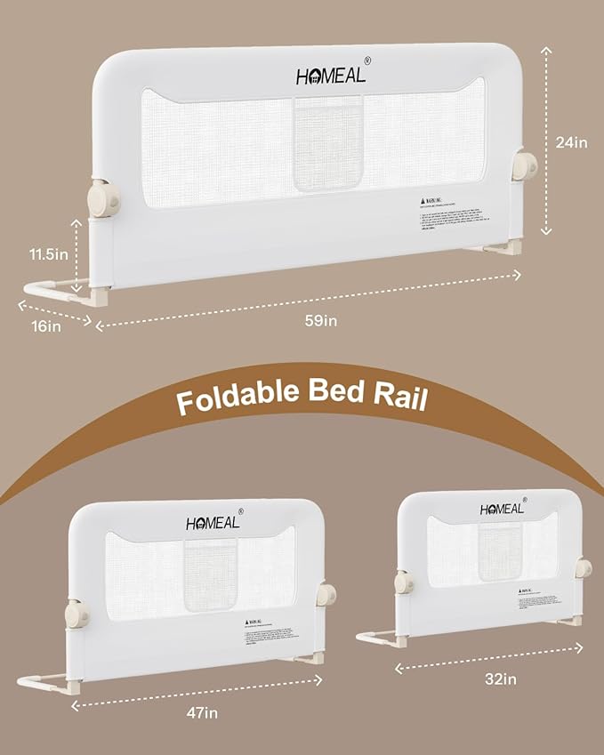 HOMEAL Bed Rail for Toddlers, 47in Foldable Toddler Bed Rails with U-Shape Base, Baby Bed Rail Guard for Twin, Full, Queen, King Beds, Bed Rail for Baby, Bed Guard Rail for Toddlers, White