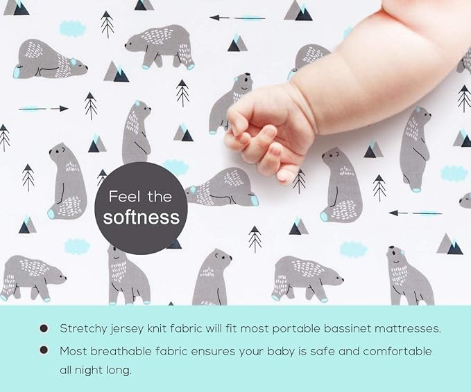 Pack n Play Sheets, BROLEX 2 Pack Mini Crib Sheets,Stretchy Portable Fitted Playard Sheet Set, Convertible Playard Mattress Cover,Ultra Soft Breathable Material,Owl & Bear