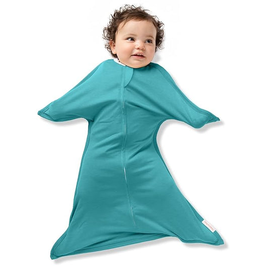 SleepingBaby Zipadee-Zip Transition Swaddle - Cozy Baby Swaddle Blanket with Zipper Convenience - Roomy Wearable Blanket for Easy Diaper Changes - Classic Teal, X-Small (3-6 Month)