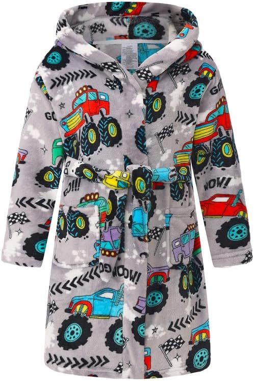 Boys Girls Robe Kids Flannel Hooded Bathrobe Sleepwear Pajamas Toddler Soft Plush Robes for Girls 2-16 Years