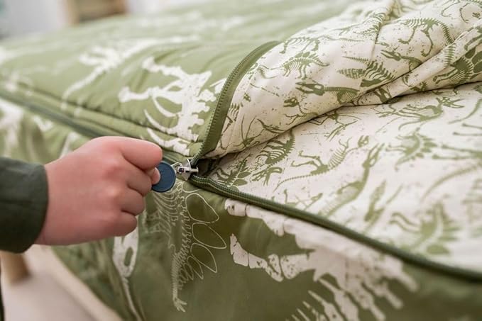 Beddy's Dinosaurs T-rex Theme Boys Durable Zipper Bedding for Kids, Bed in a Bag, Green Sheets and Comforter with Dino Fossils, Includes Pillowcase and Pillow Sham, Easy to Make and Wash