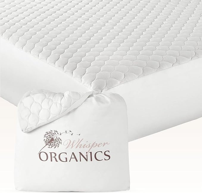 100% Cotton Organic Mattress Pad - Breathable & Cooling Mattress Protector Twin Size - Premium 300GSM Quilted and Noiseless Machine Washable Organic Mattress Protector (White, Twin)
