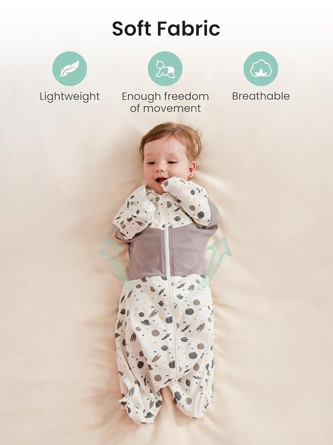 GROWNSY Transitional Swaddle Sleep Sack 6-12 Months, Starfish Design Baby Swaddle Sack, Dual-Zipper for Easy Diaper Changes, Proper Hip Development & Openable Foot Button, 19-27 lbs, Space Tourism