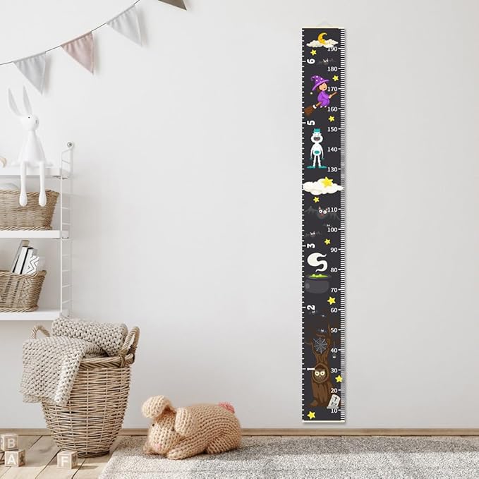 Baby Height Growth Chart - Canvas Height Chart for Kids Baby Child Toddler Boys Girls Growth Chart for Wall Room Nursery Decor Hangable and Removable Measuring Wall Ruler (Witch, Beige Wood)