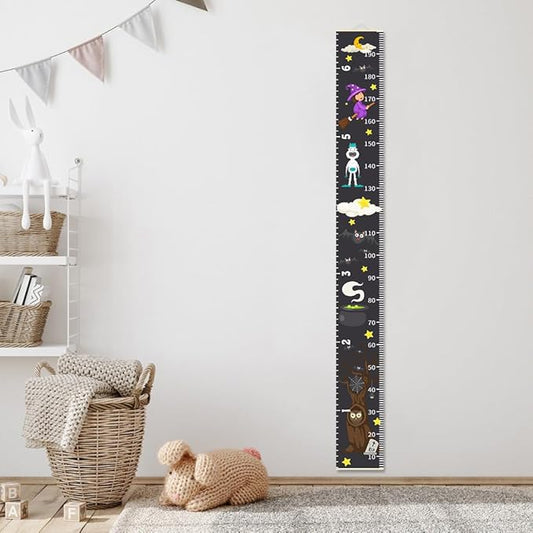 Baby Height Growth Chart - Canvas Height Chart for Kids Baby Child Toddler Boys Girls Growth Chart for Wall Room Nursery Decor Hangable and Removable Measuring Wall Ruler (Witch, Beige Wood)