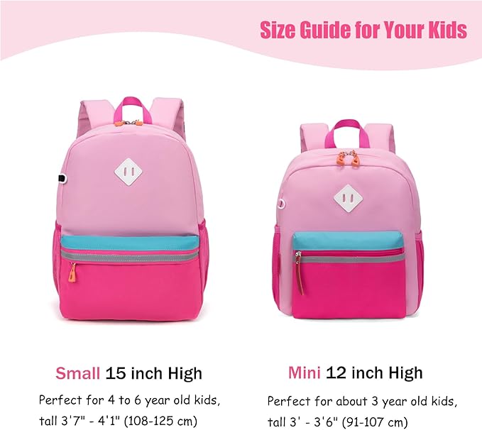 HawLander Little Kids Backpack for Boys or Girls, Toddler School Bag Fits 3 to 6 years old, Pink Rose, 12 Inch