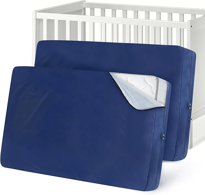 Coldwind Crib Mattress Bag Waterproof Heavy Duty Moving Bag with Strong Zipper Reusable Crib Mattress Cover for Moving, 2 Pack, Navy