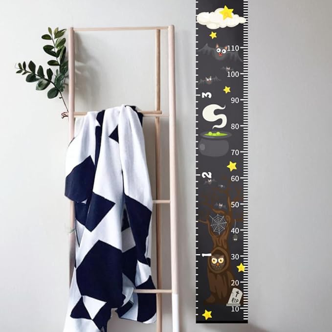 Baby Height Growth Chart - Canvas Height Chart for Kids Baby Child Toddler Boys Girls Growth Chart for Wall Room Nursery Decor Hangable and Removable Measuring Wall Ruler (Witch, Black Wood)