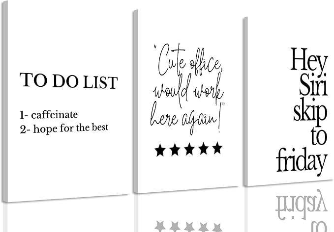 Ovczax Modern Minimalist Style Funny Quotes Funny Wall Art Set of 3 Printed Canvas Office Decor Wall Decor for Bedroom Living Room Home Office Decoration 16L x 12W