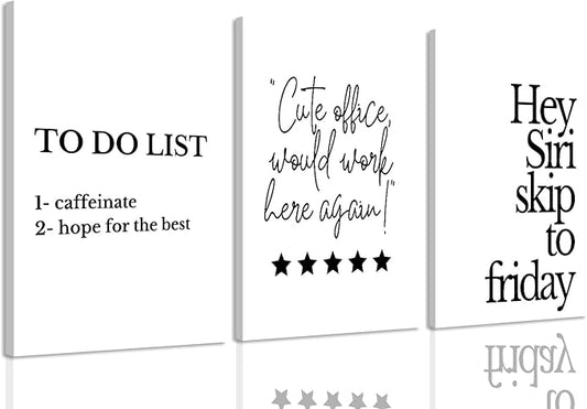 Ovczax Modern Minimalist Style Funny Quotes Funny Wall Art Set of 3 Printed Canvas Office Decor Wall Decor for Bedroom Living Room Home Office Decoration 16L x 12W