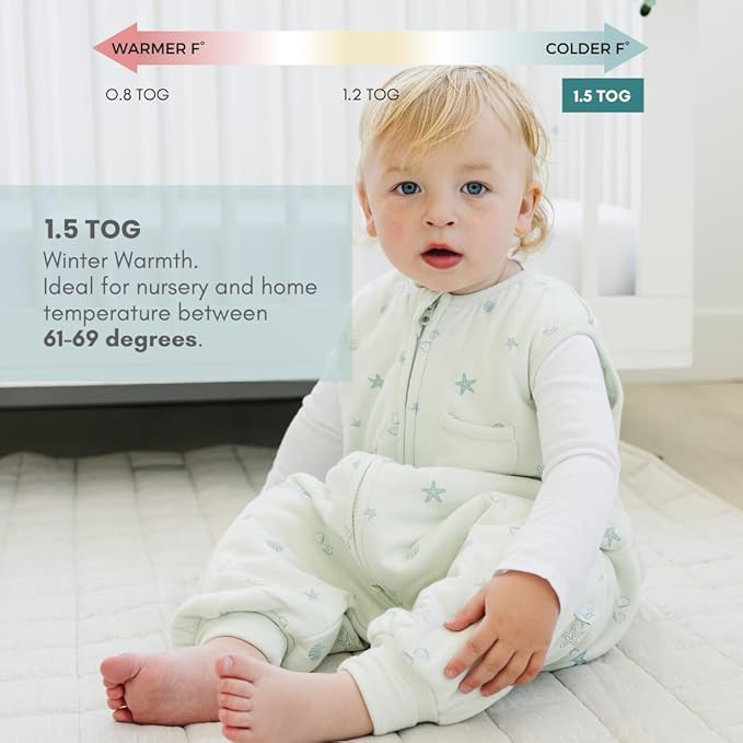 Tealbee Dreamsuit Toddler Sleep Sack with Feet – Walker Sleep Bag with Legs, Rayon made from Bamboo, Winter 1.5 TOG, 2-Way Zipper, 3T-4T - Seashell