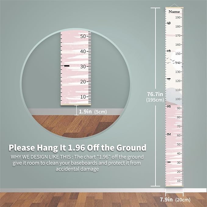 Personalized Growth Chart for Kids, Baby Height Chart with Custom Name, 77"x7.9" Canvas and Black Wood Height Measuring Rulers for Boys Girls Removable Wall Ruler Hanging for Nursery Decor - Sunset
