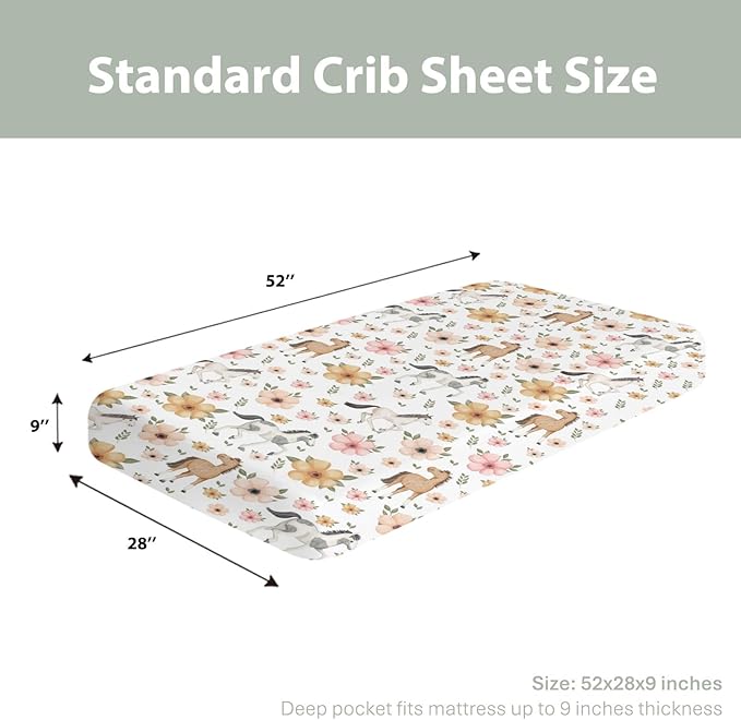 Watercolor Horse Floral Baby Crib Sheets for Boy Girl 52"x28" Running Horses Boho Flowers Soft Snug Fitted Crib Mattress Cover Wild Animals Baby Sheet for Standard Crib & Toddler Bed Mattresses