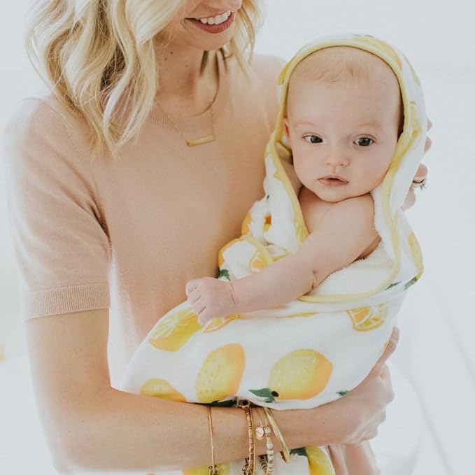 Little Unicorn Premium Infant Hooded Bath Towel| Soft & Absorbent Cotton & Terry Fabric for Newborns (Lemon)