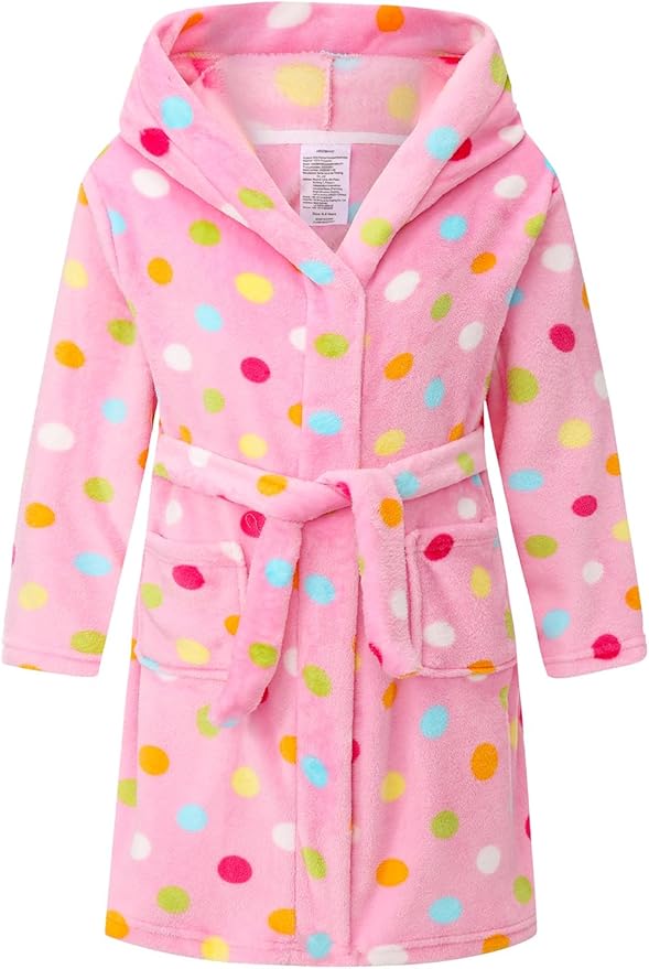 Boys Girls Robe Kids Flannel Hooded Bathrobe Sleepwear Pajamas Toddler Soft Plush Robes for Girls 2-16 Years