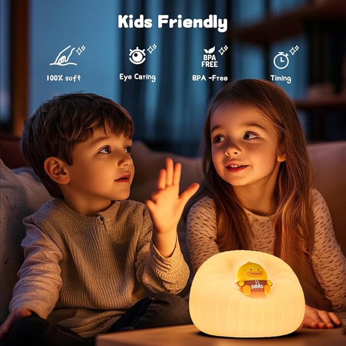 ICARER FAMILY Night Lights for Kids, Rechargeable Touch Lamp with 3 Adjustable Brightness and Automatic Off, Soft Silicone Touch Control Night Light, Gift for Toddlers, Girls and Boys
