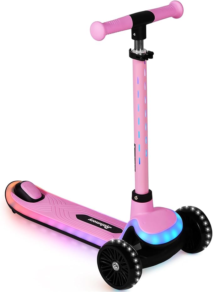 Light-Up Scooter for Kids 3-8,20 Dynamic Light Patterns for Evening Play Safety - Lean-to-Steer Kick Scooter with Adjustable Handlebar (Grows with Child) - Gift for Boys & Girls