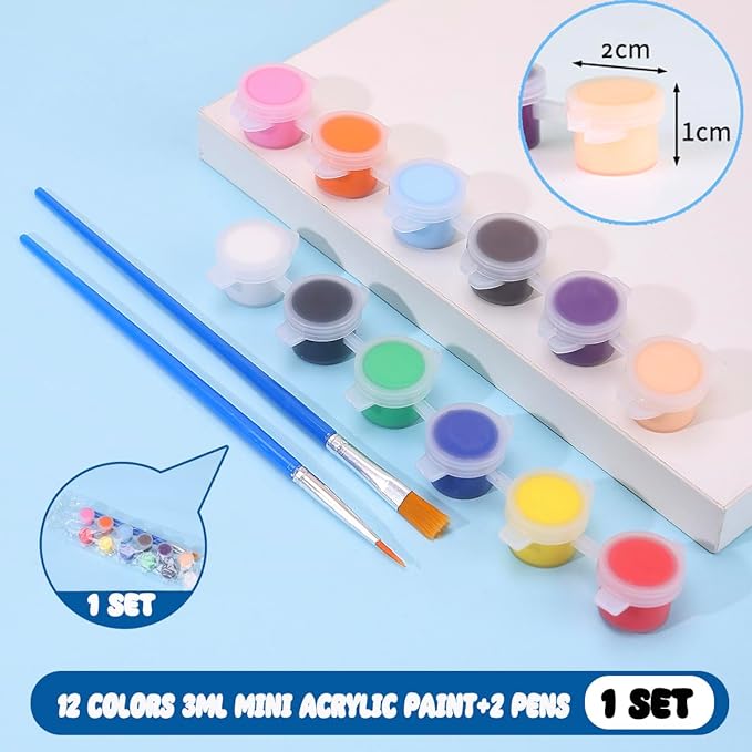 50 Pack Mini Acrylic Paint Set, 12 Colors Washable Paint Strips for Kids & Adults - Includes 100 Brushes, 600 PCS kids Paint Kits for Easter Eggs, Birthday, Classroom Party，school supplies