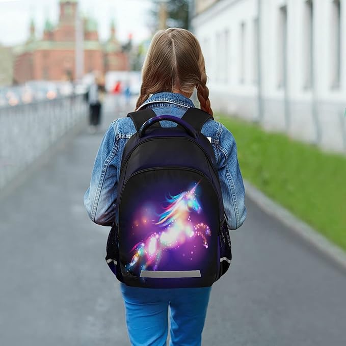 MNSRUU School Backpack with Chest Strap, Colorful Unicorn Laptop Backpack, Travel Hiking Backpack for Boys Girls, Rucksack, Knapsack