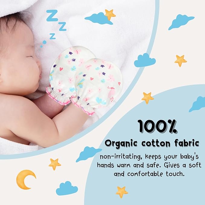 RATIVE Baby Mittens No Scratch Organic Cotton for Newborn 0-6 Months | Baby Essentials Must-Haves for Boys & Girls