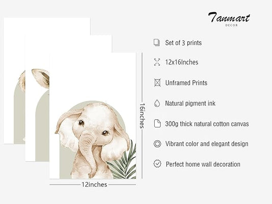 Animal Wall Art Pictures Baby Nursery Canvas Wall Art Decor Safari Animal Prints Jungle Kids Wall Art Woodland Nursery Wall Decor Giraffe Jungle Poster for Room 12x16 Inch Unframed Set of 3