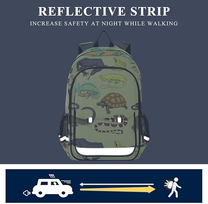 Jucciaco Reptiles and Amphibians School Backpack Laptop Travel Daypack for Kids Girls Boys, Personalized Computer Notebooks Bookbag with Adjustable Padded Straps