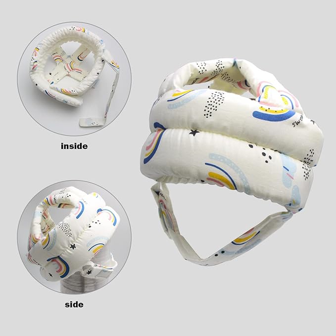 Baby Head Protector Baby Helmet for Crawling Walking, No Bumps Safety Head Adjustable Protective Cap for Walking, Playing (Rainbow)
