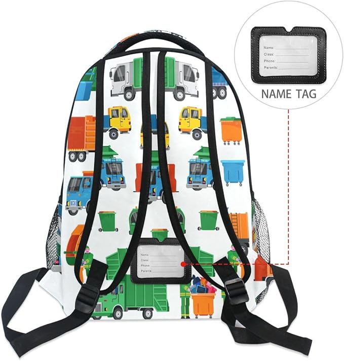 Garbage Trucks Backpack Travel Laptop Backpack Daypacks, Trash Trucks College School Computer Bag Bookbag for Women & Men Outdoor Camping&Fits Up to 14-inch Notebook