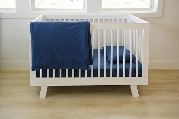 Ecolino Fitted Crib Sheet, 100% Organic Cotton Baby Crib Sheets for Boys and Girls. Fits Standard Crib and Toddler Mattresses, Soft and Breathable in Navy Blue