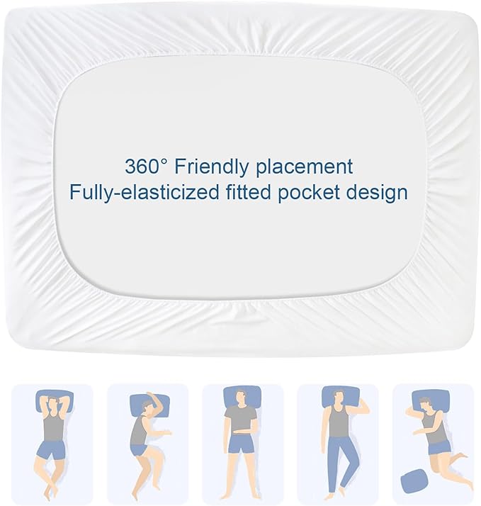2 Pack King Mattress Protector Pad Waterproof Quilted, Breathable & Cooling King Size Mattress Cover Protector Fitted with Deep Pocket Up to 18", (White)