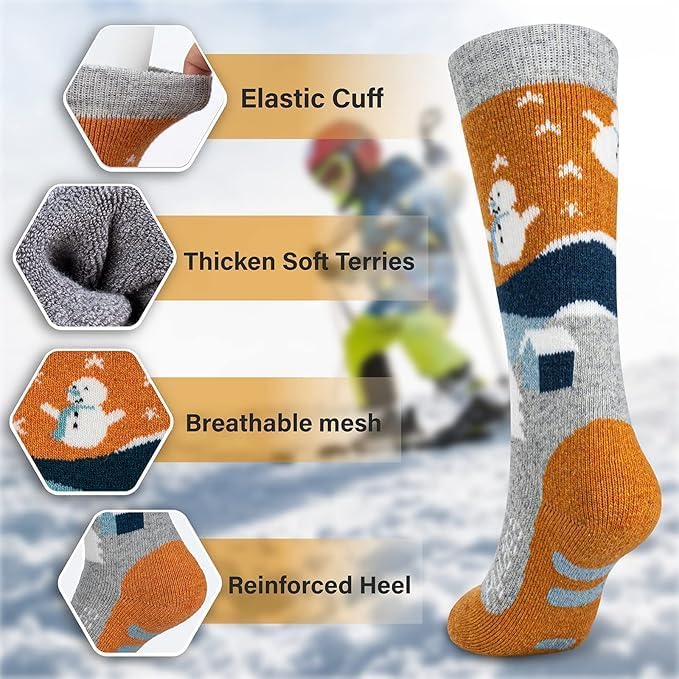 Hylaea Merino Wool Ski Socks Kids, Knee-high Warm Thermal Snowboard Skating Socks for Boys Girls Toddler