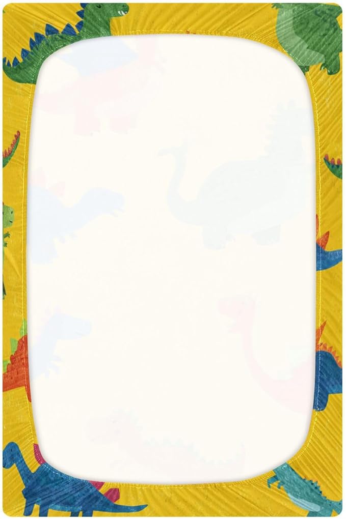 Dinosaur Cape Bright Yellow Crib Sheets Standard Crib Toddler Mattresses Cover Fitted Baby Bed Sheet Breathable Crib Mattress Sheet for Girls Boys 39''x27''x9''