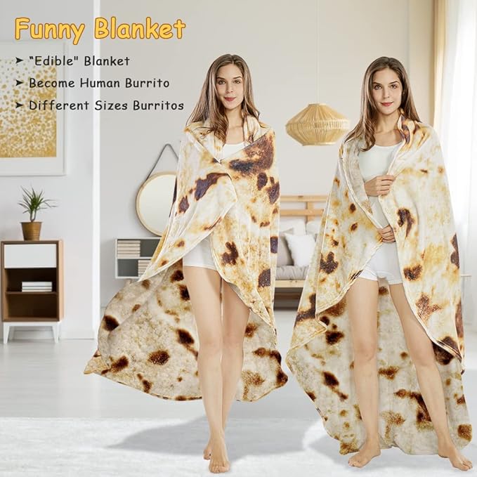 Burritos Tortilla Throw Blanket, Tortilla Wrap Blanket, Novelty Tortillas Round Giant Round Soft Blankets for Adults and Kids (Brown, 71 inches)